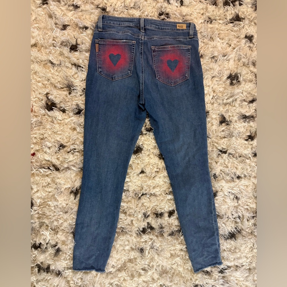 PAIGE Verdugo Distressed Skinny Jeans with Bleach Details. Hearts on the back 💕